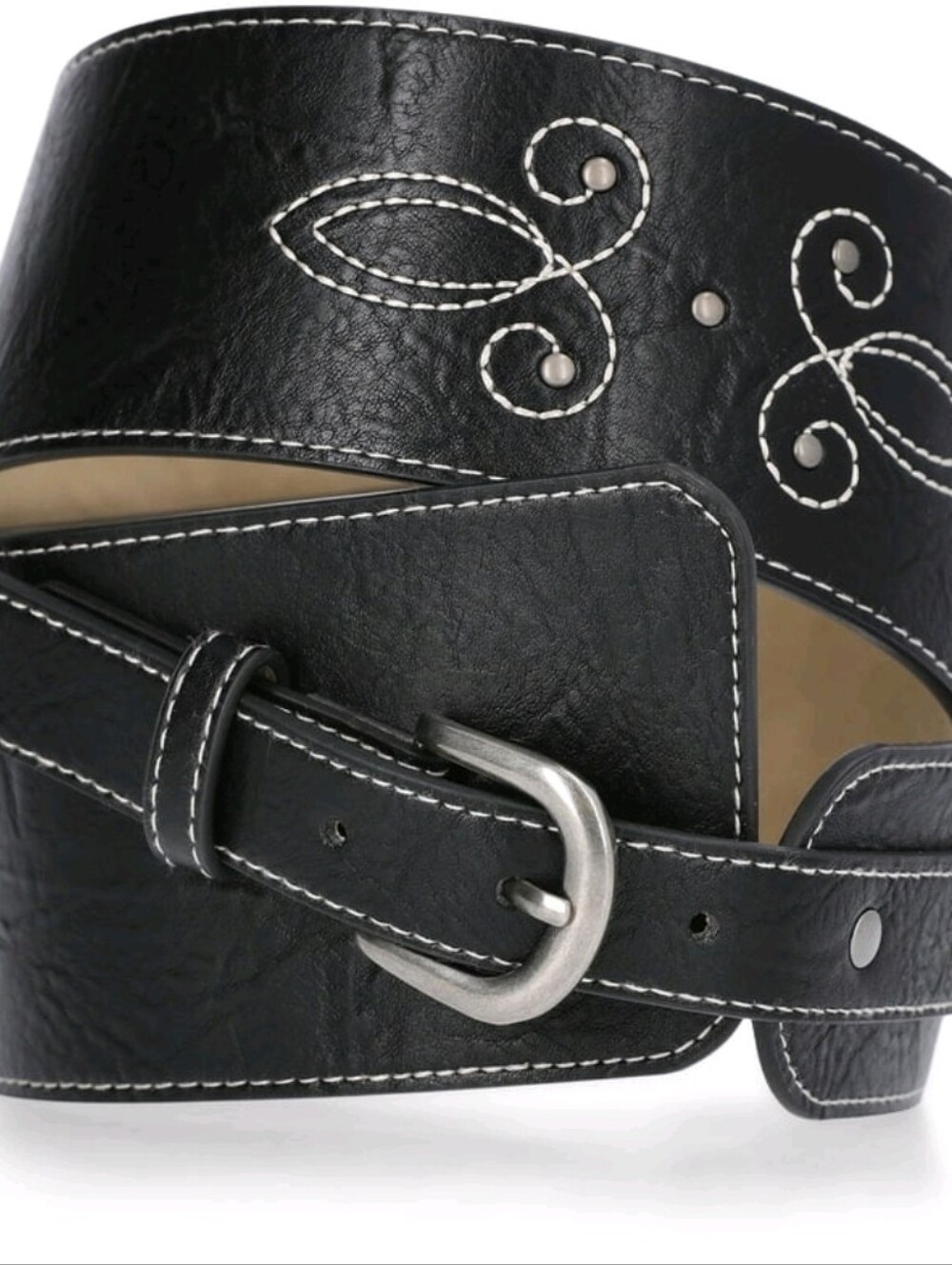 Madden NYC Women's Faux Leather Embroidered Western Belt, Black, Size L/xl